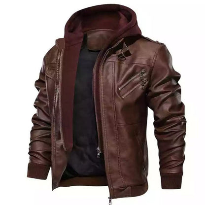 Men's Premium Quality PU Leather Hooded Jacket | 9270