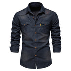 Men's Slim Fit Smart Casual Long Sleeve Jeans Shirt | AX-6003