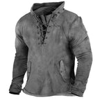 Men's Vintage Outdoor Tactical Lace-Up Hooded T-Shirt | UFY8