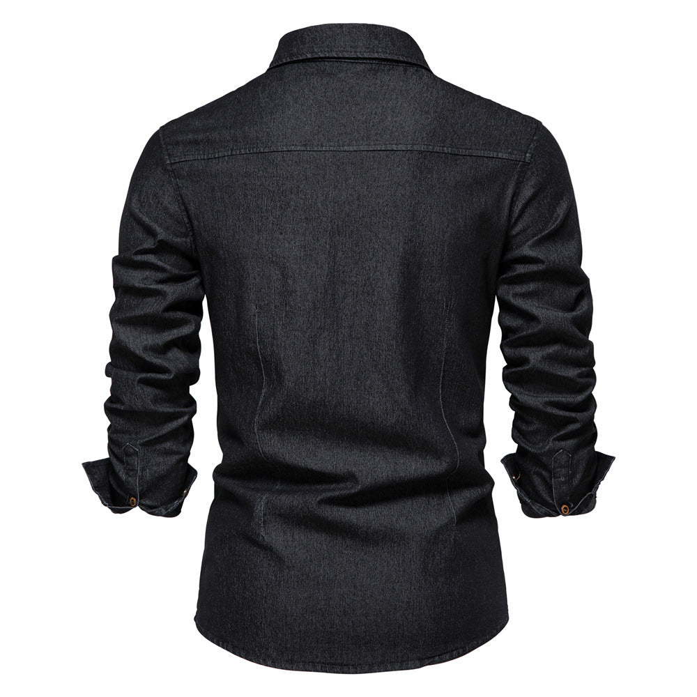 Chemise en jean à manches longues pour homme, coupe slim et décontractée | AX-6003 