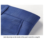 Men's 3 Pieces Slim Fit Suit Plaid Tuxedo Suit Dark Blue Business Wedding Dress Men Classic Formal Jacket Pants Vest