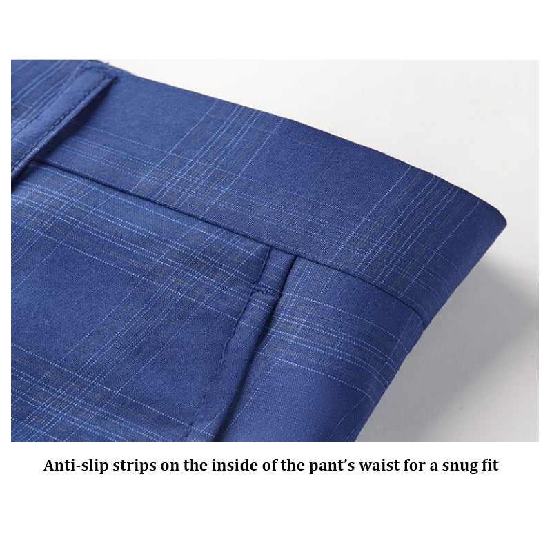 Men's 3 Pieces Slim Fit Suit Plaid Tuxedo Suit Dark Blue Business Wedding Dress Men Classic Formal Jacket Pants Vest