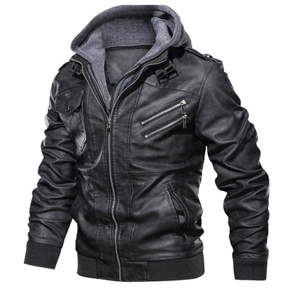 Men's Premium Quality PU Leather Hooded Jacket | 9270