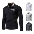 Men's Casual Long Sleeve Plaid Collar Polo Shirt with Pockets | D81