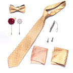 Mens Tie and Lapel Pin Set Solid Necktie Pocket Square Cufflinks Brooch for Men Wedding Party | LB215