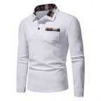 Men's Casual Long Sleeve Plaid Collar Polo Shirt with Pockets | D81