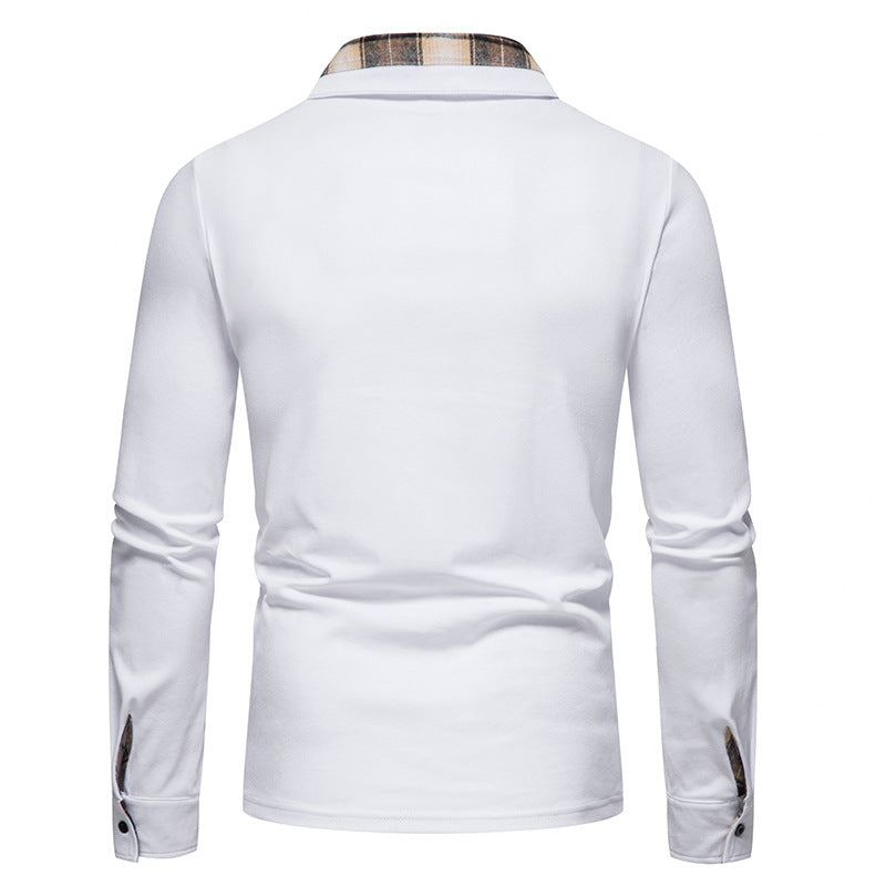 Men's Casual Long Sleeve Plaid Collar Polo Shirt with Pockets | D81