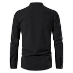 Men's V-Neck Drawstring Cotton Linen Henley Shirt Long Sleeve Hippie Casual Beach T Shirts | A275