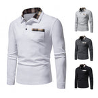 Men's Casual Long Sleeve Plaid Collar Polo Shirt with Pockets | D81