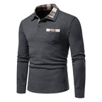 Men's Casual Long Sleeve Plaid Collar Polo Shirt with Pockets | D81