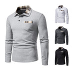 Men's Casual Long Sleeve Plaid Collar Polo Shirt with Pockets | D81