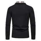 Men's Casual Long Sleeve Plaid Collar Polo Shirt with Pockets | D81