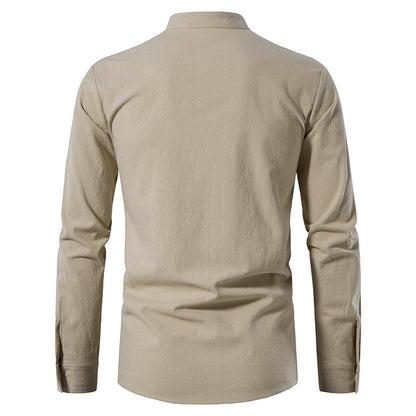 Men's V-Neck Drawstring Cotton Linen Henley Shirt Long Sleeve Hippie Casual Beach T Shirts | A275
