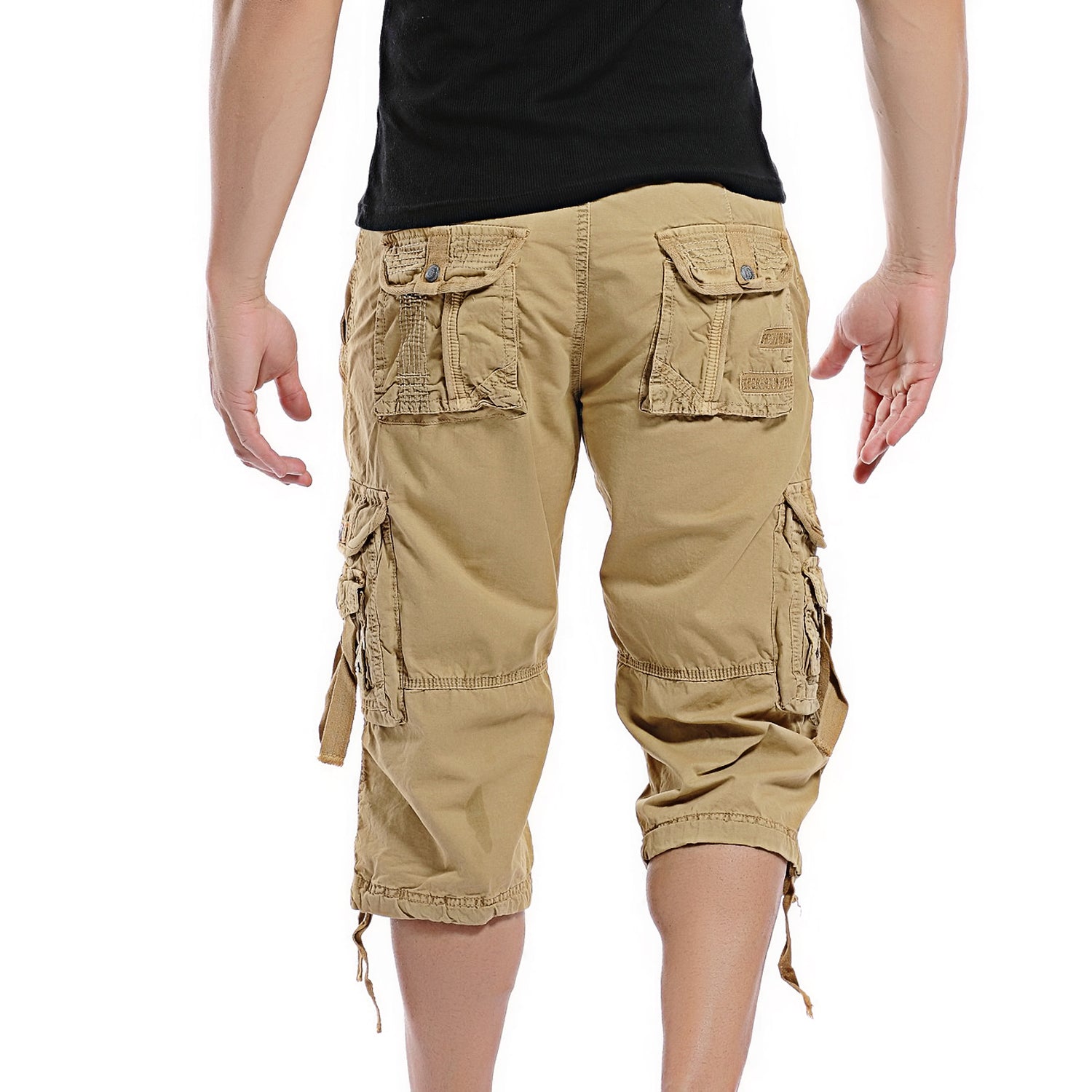 Men's Below Knee Cargo Shorts Multi Pockets 3/4 Capri Long Shorts-5820