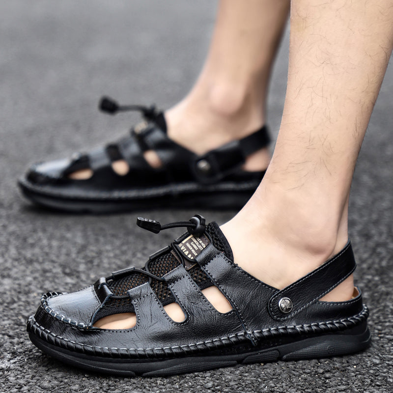 Mens Closed Toe Leather Sandals Athletic Strap Adjustable-7060