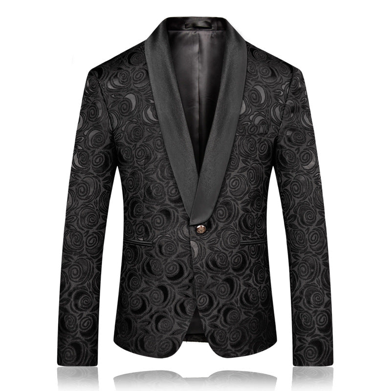 Veste de smoking à motif floral noir pour homme, blazer de costume à revers châle en cachemire pour dîner, bal, mariage | 8660-700