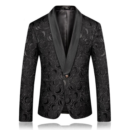 Veste de smoking à motif floral noir pour homme, blazer de costume à revers châle en cachemire pour dîner, bal, mariage | 8660-700