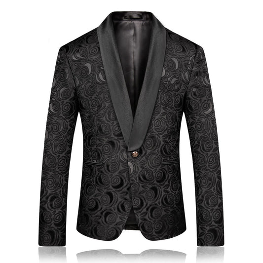 Veste de smoking à motif floral noir pour homme, blazer de costume à revers châle en cachemire pour dîner, bal, mariage | 8660-700