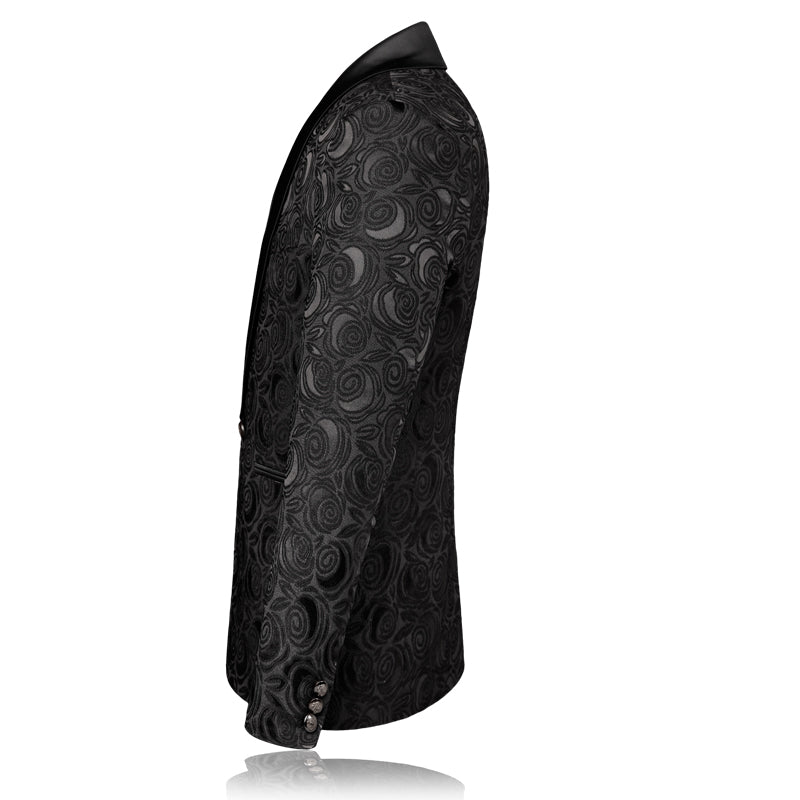 Veste de smoking à motif floral noir pour homme, blazer de costume à revers châle en cachemire pour dîner, bal, mariage | 8660-700