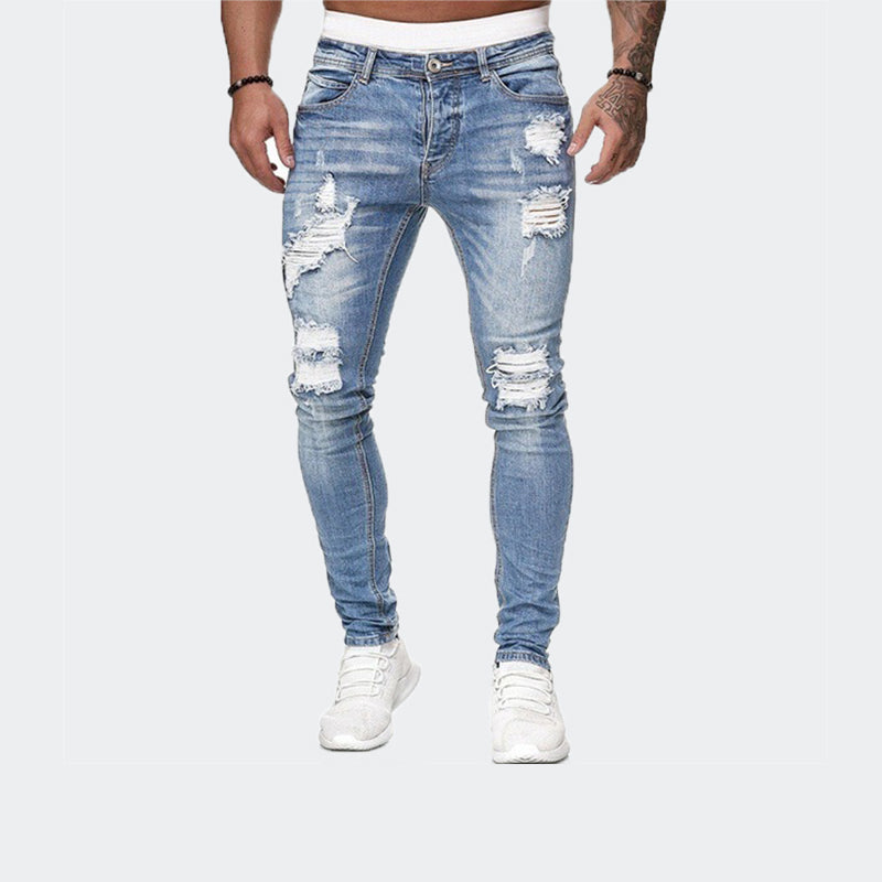 Jean skinny déchiré à jambe fuselée pour homme - 8846