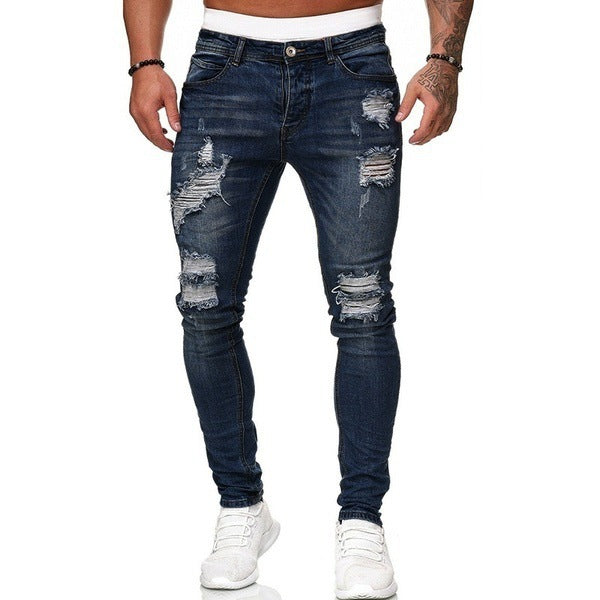 Jeans affusolati strappati e strappati da uomo - 8846