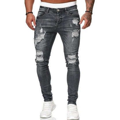 Jeans affusolati strappati e strappati da uomo - 8846