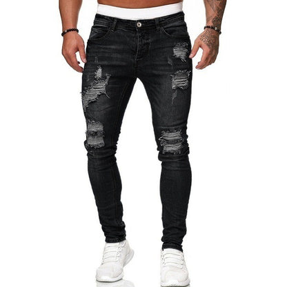 Men's Pocket Ripped Skinny Destroyed Tapered Leg Jeans-8846