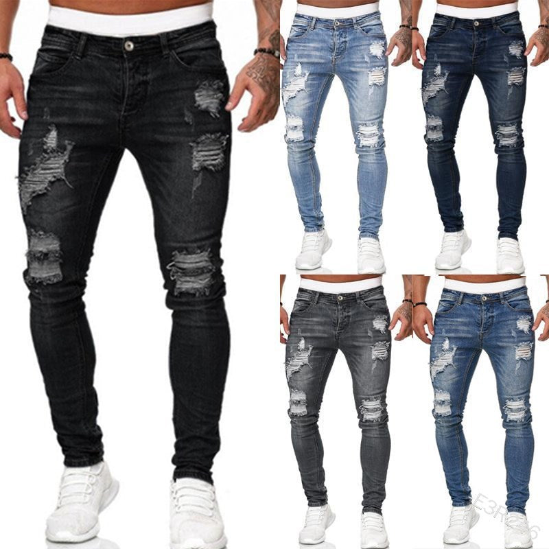 Jean skinny déchiré à jambe fuselée pour homme - 8846