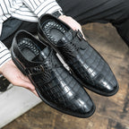 Men's Croc Embossed Pointed Toe Monk Dress Shoes | 8728