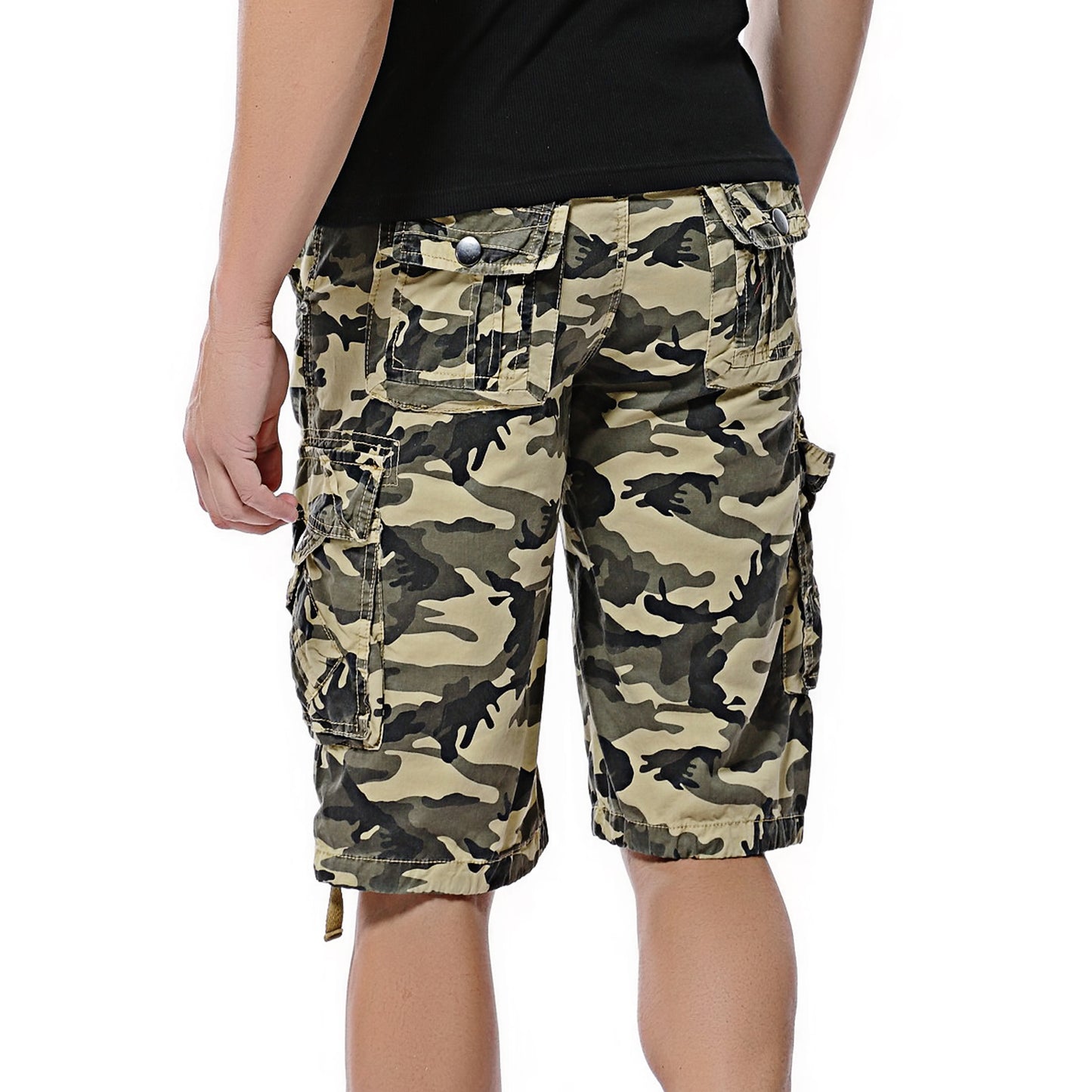 Short cargo militaire en coton camouflage pour homme avec plusieurs poches-956