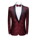 Mens 2 Piece Floral Jacquard Dress Suit Set 1 Button Print Dinner Jacket Pants Spring Autumn | 970
