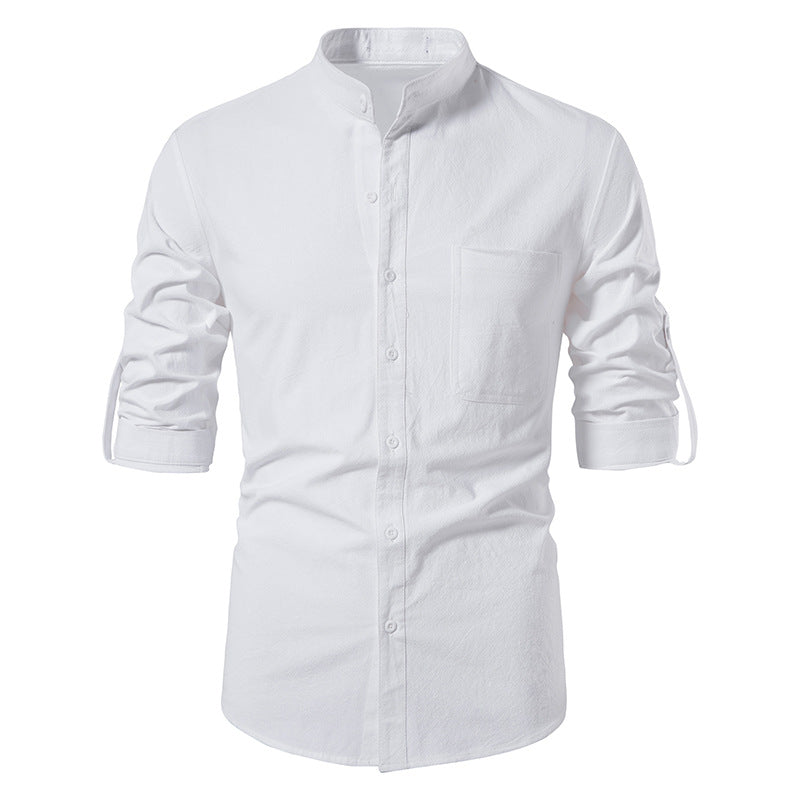 Mens Cotton Linen Shirts Casual Long Sleeve Button Up Shirts Fashion Business Tops with Pocket  | A276