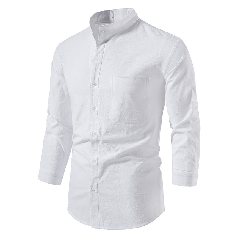 Mens Cotton Linen Shirts Casual Long Sleeve Button Up Shirts Fashion Business Tops with Pocket  | A276
