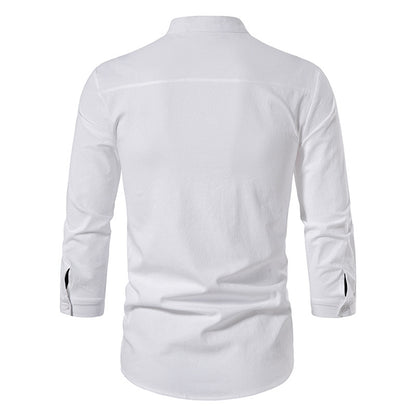 Mens Cotton Linen Shirts Casual Long Sleeve Button Up Shirts Fashion Business Tops with Pocket  | A276