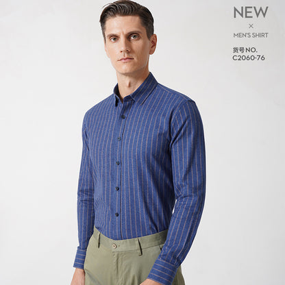 Mens Button Down Shirts Long Sleeve Striped Tops Regular-Fit Dress Shirt | C2060-75