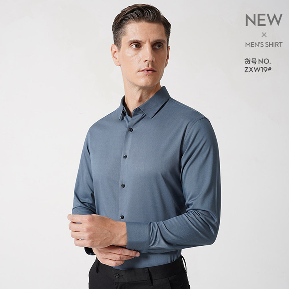 Men's Spring Bamboo Fibre Solid Slim Fit Long Button Up Shirts  | ZXW1