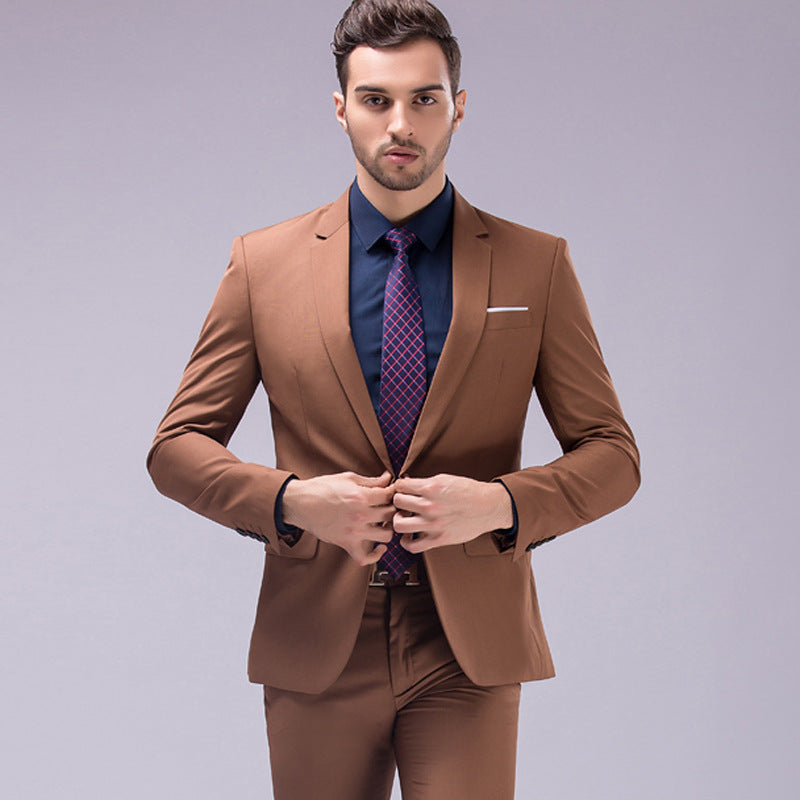 Premium Cotton Blend Gents Suit Smart Fit Suits Work Wedding Casual Business Tuxedo 2 Piece Set