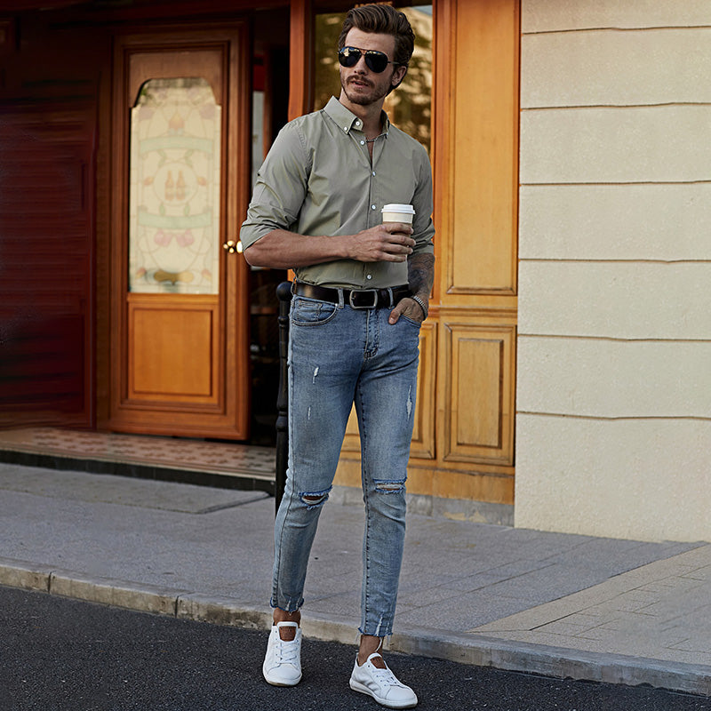 Camicia da uomo con bottoni di alta qualità, camicie in lino e cotone, semplici magliette | MC255374 