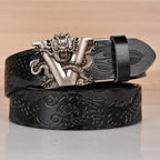 Mens Ratchet Belt Genuine Leather Belt with Automatic Alloy V Dragon Buckle