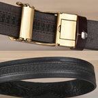 Mens Ratchet Belt Genuine Leather Belt with Automatic Alloy V Dragon Buckle