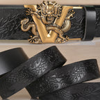 Mens Ratchet Belt Genuine Leather Belt with Automatic Alloy V Dragon Buckle