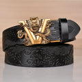 Mens Ratchet Belt Genuine Leather Belt with Automatic Alloy V Dragon Buckle