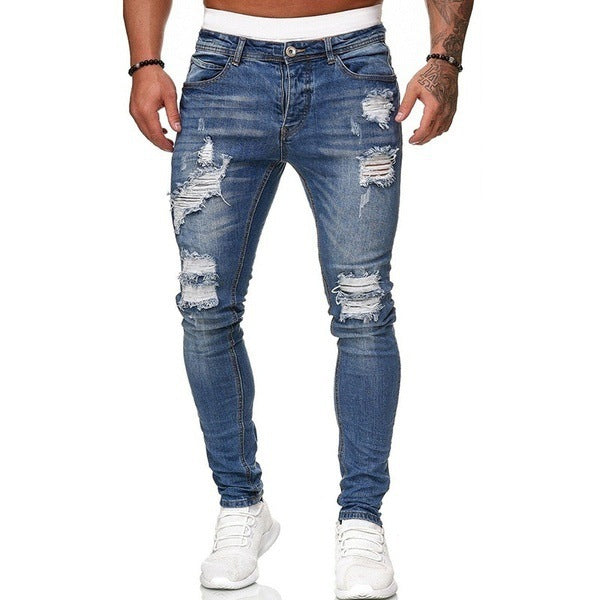 Jeans affusolati strappati e strappati da uomo - 8846