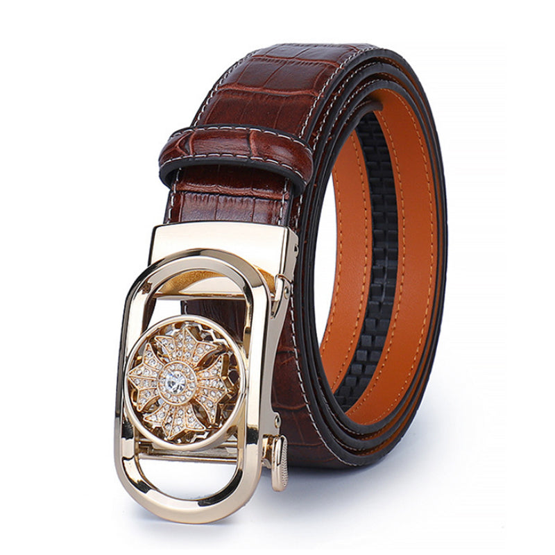 Men's Croc Style Real Leather Ratchet Belt For Jeans Casual Trouser & Suits - Available in Waist Size 28” - 46”