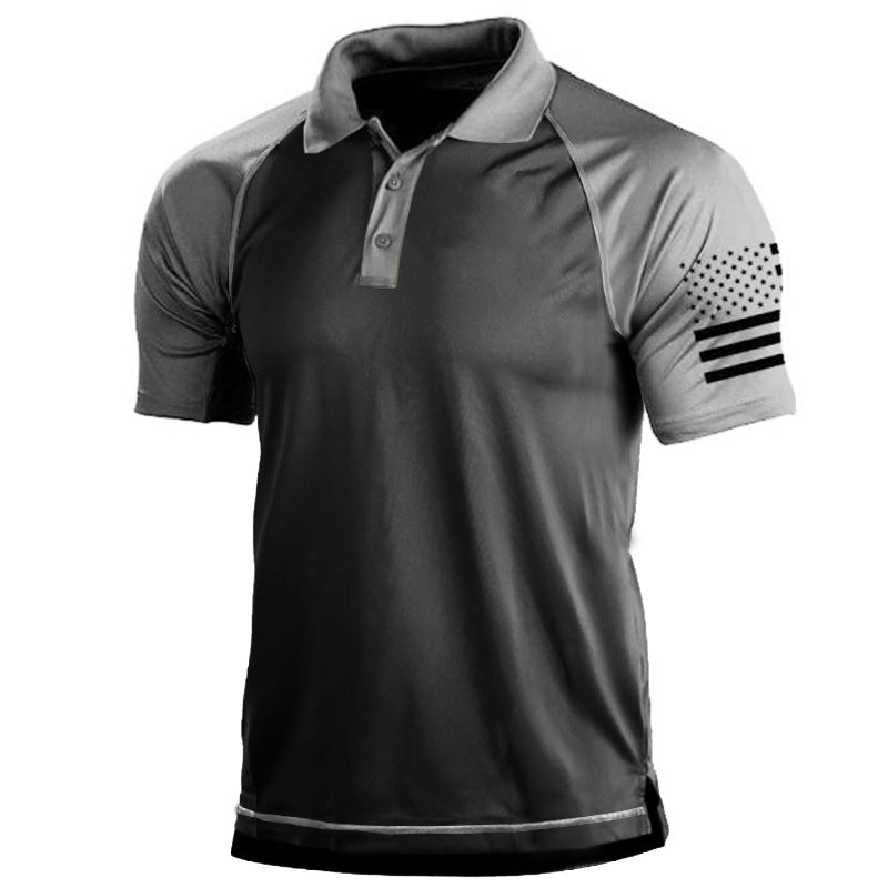 T-shirt de sport tactique à col polo pour homme avec drapeau américain | Y1G2 