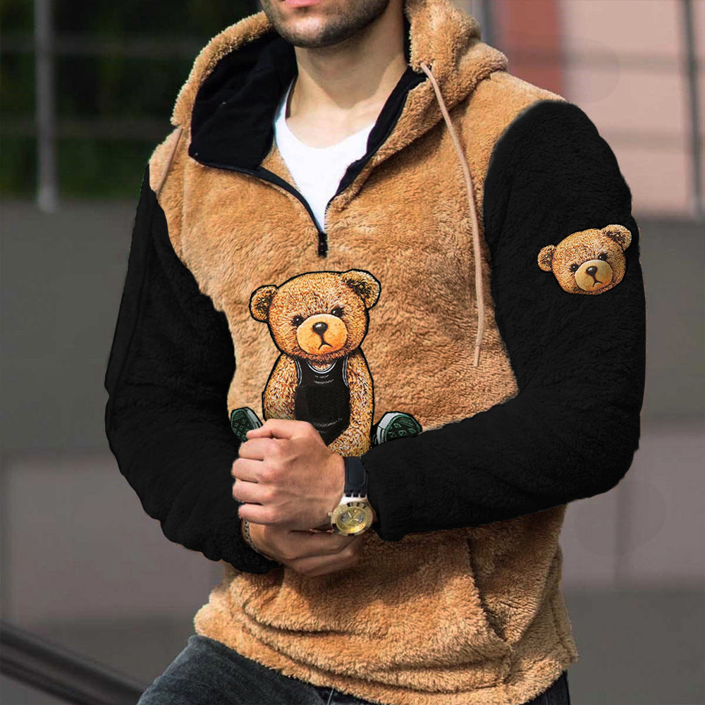 Men's Premium Soft & Warm Hood Jacket Lamb Wool Knit Teddy Bear Hoodie