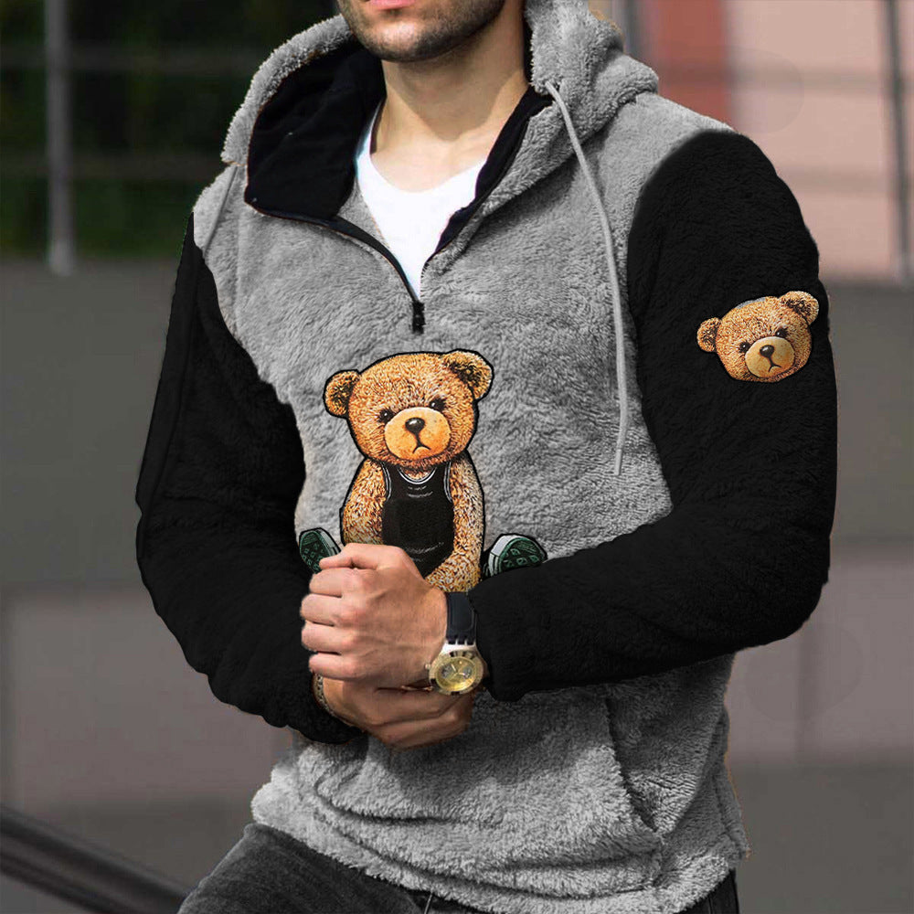 Men's Premium Soft & Warm Hood Jacket Lamb Wool Knit Teddy Bear Hoodie