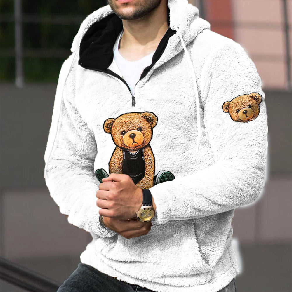 Men's Premium Soft & Warm Hood Jacket Lamb Wool Knit Teddy Bear Hoodie