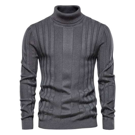 Pull à col roulé en tricot à rayures verticales pour hommes-SW28