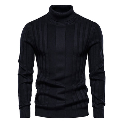 Men's Turtleneck Vertical Stripe Knitted Turtleneck Sweater-SW28